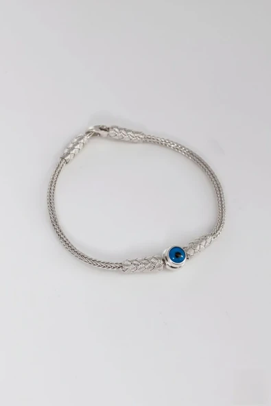 925 ayar gümüş bileklik nazar boncuklu el işi kazaziye bileklik SGTL13171BEYAZ - Resim 2