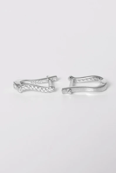 925 ayar gümüş küpe rodyumlu zirkon taşlı dalgalı j model küpe SGTL13164RODAJ - Resim 3