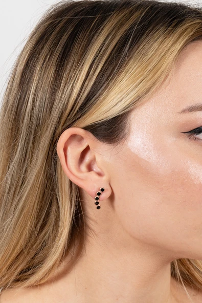 925 ayar gümüş küpe rose onix siyah sıra taşlı özel tasarım küpe SGTL13169SIYAH - Resim 2