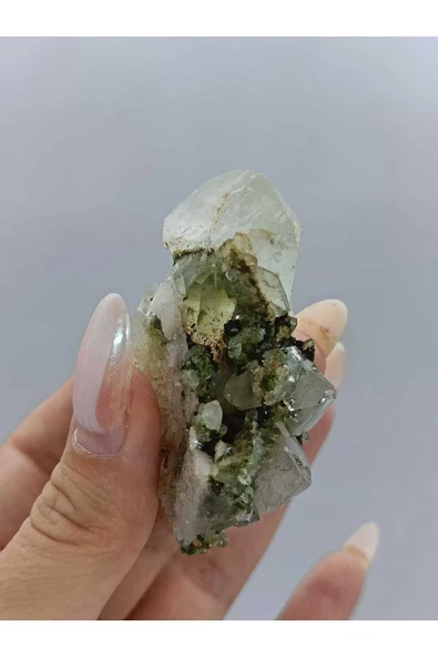 gemsartdeco Koleksiyonluk Epidotlu Yeşil Kuvars - Resim 3