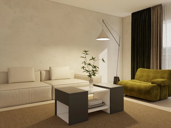 Lupo Orta Sehpa Koyugri-Beyaz - Resim 2