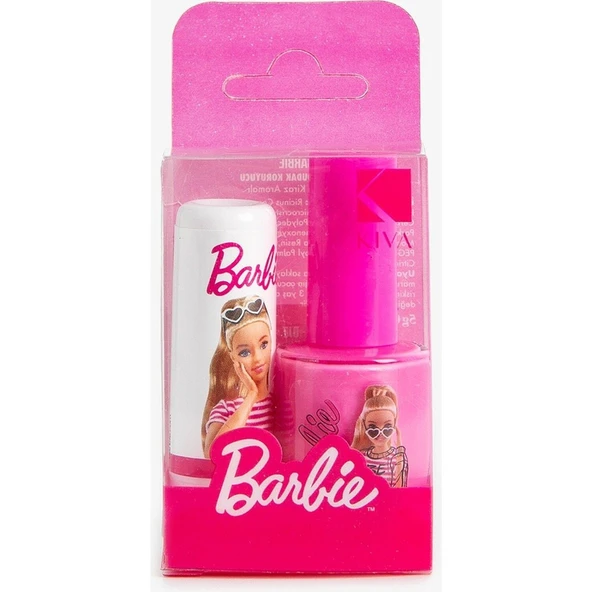 Barbie Pembe Oje ve Dudak Koruyucu Seti Parlak Bitiş 10 ml Uzun Süre Kalıcı - Resim 2