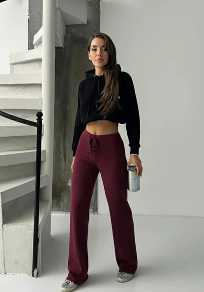 Fit comfort bej salaş pantolon bordo ürün görseli 1