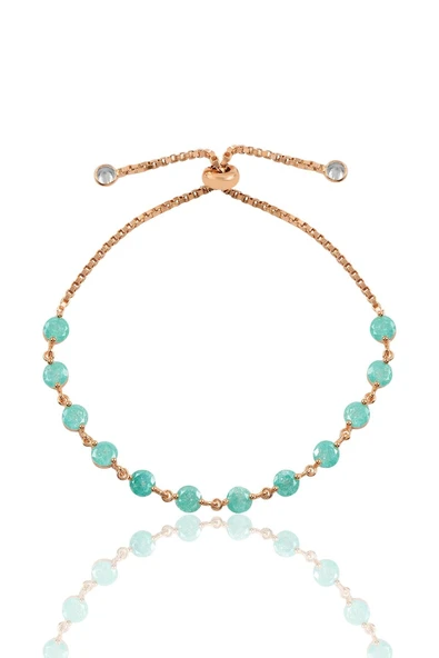 925 ayar gümüş bileklik rose 5 mm kristalize yeşil taşlı asansörlü sıra taşlı bileklik SGTL13173YESIL - Resim 2