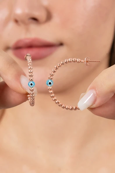 925 ayar gümüş küpe rose büyük boy nazarlı dorica halka küpe SGTL13154ROSE ürün görseli