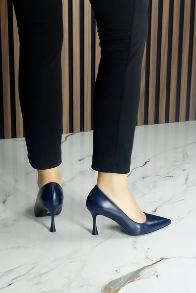 Erkan Saçmacı Suzanna Lacivert Hakiki Dana Derisi Sivri Burun Klasik İnce Topuklu Ayakkabı - Resim 5