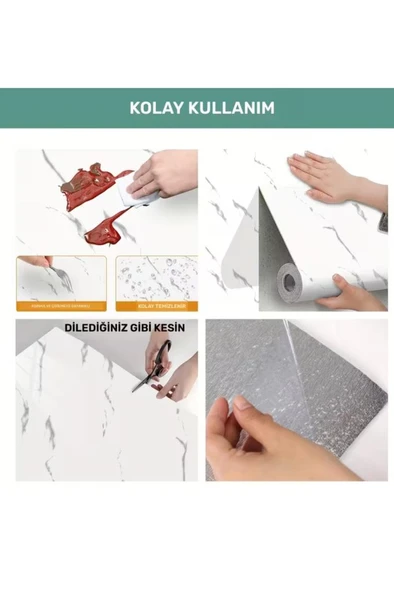 60cmx300cm Tek Parça Yapışkanlı Rulo Mermer Desenli Duvar Paneli Kağıdı Silinebilir CF-1060-ALYA - Resim 4