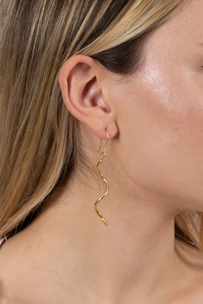 925 ayar gümüş küpe altın yaldızlı Spiral (Sarmal) şekilli şarnel küpe SGTL13160GOLD - Resim 2