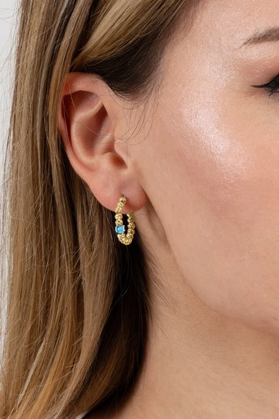 925 ayar gümüş küpe altın yaldızlı 20 mm nazarlı dorica halka küpe SGTL13162GOLD ürün görseli