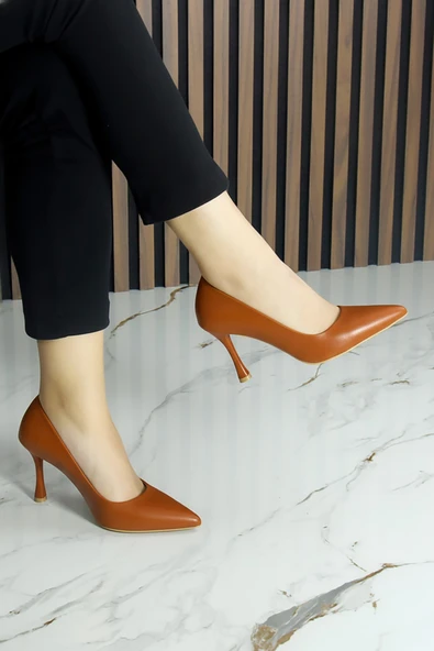 Erkan Saçmacı Suzanna Taba Hakiki Dana Derisi Sivri Burun Klasik İnce Topuklu Ayakkabı - Resim 3