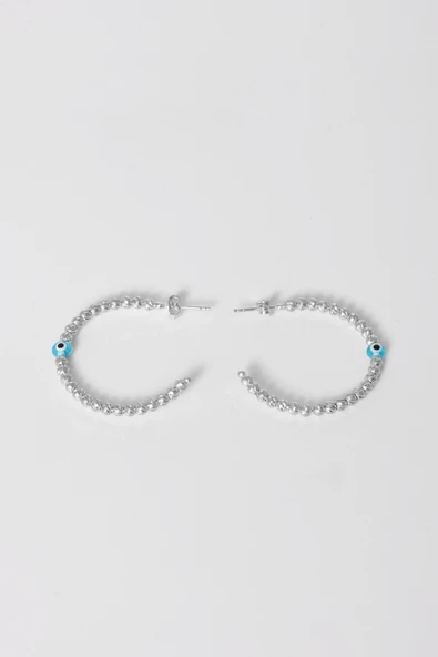 925 ayar gümüş küpe rodyumlu büyük boy nazarlı dorica halka küpe SGTL13154RODAJ - Resim 4