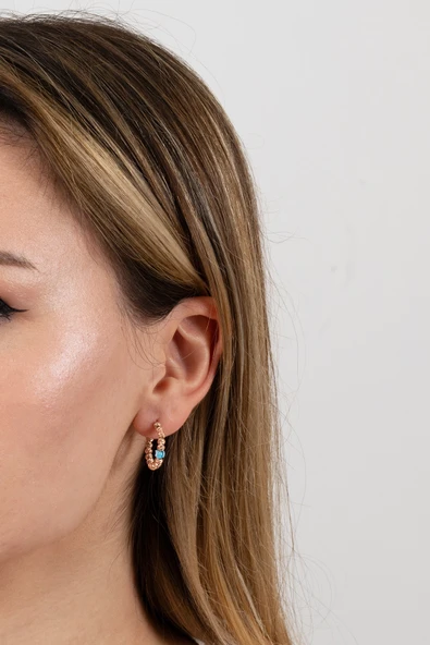 925 ayar gümüş küpe rose 20 mm nazarlı dorica halka küpe SGTL13162ROSE - Resim 3