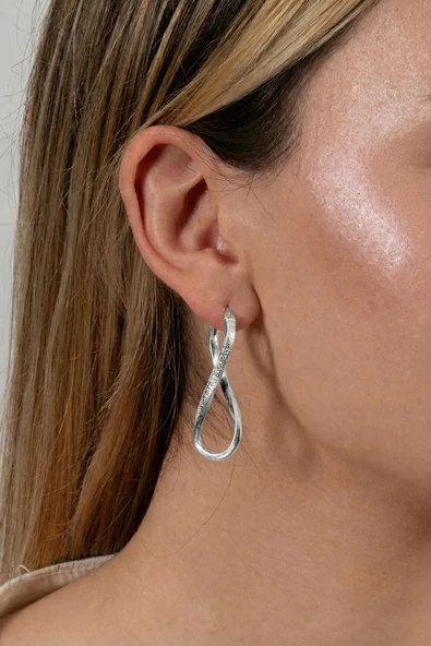 925 ayar gümüş küpe rodyumlu desenli sonsuzluk kavisli küpe SGTL13159RODAJ - Resim 2