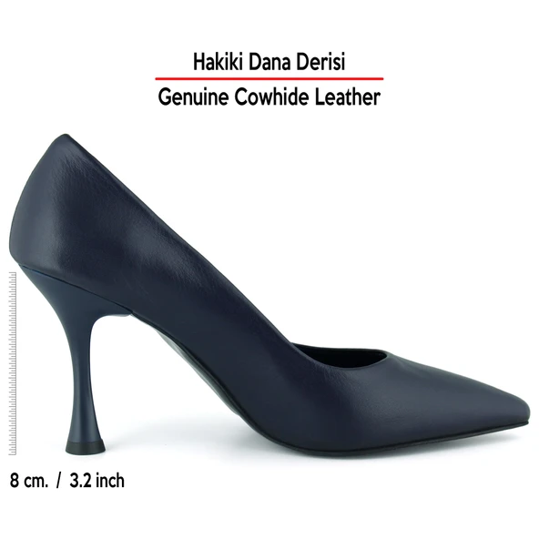 Erkan Saçmacı Suzanna Lacivert Hakiki Dana Derisi Sivri Burun Klasik İnce Topuklu Ayakkabı - Resim 2