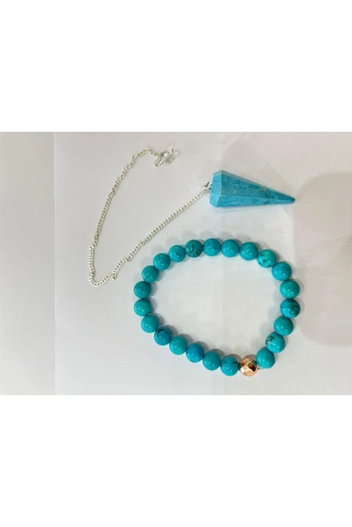 gemsartdeco Turkuaz Doğaltaş Bileklik & Pandül 2'li Set - Resim 3