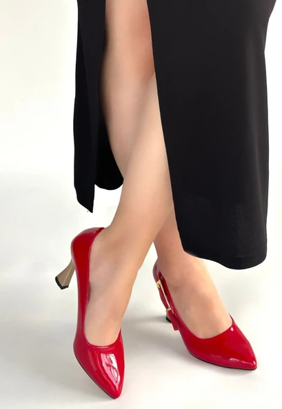 Motya Kırmızı Rugan Topuklu Ayakkabı - Resim 3