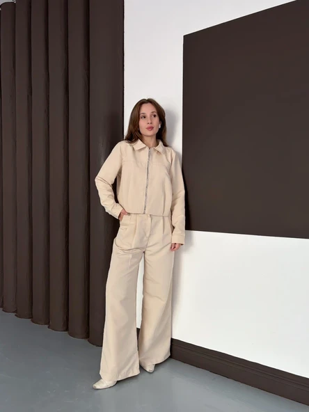 Trenç takım alt üst bej ons - Resim 7