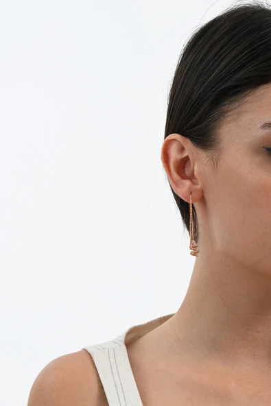 Gümüş rose zirkon taşlı yılan figürlü zincir küpe SGTL13034ROSE - Resim 2