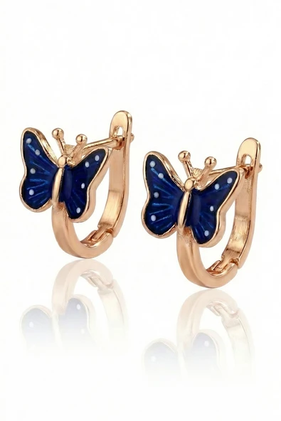 925 ayar gümüş küpe rose lacivert mineli kelebek küpe SGTL13182ROSE ürün görseli