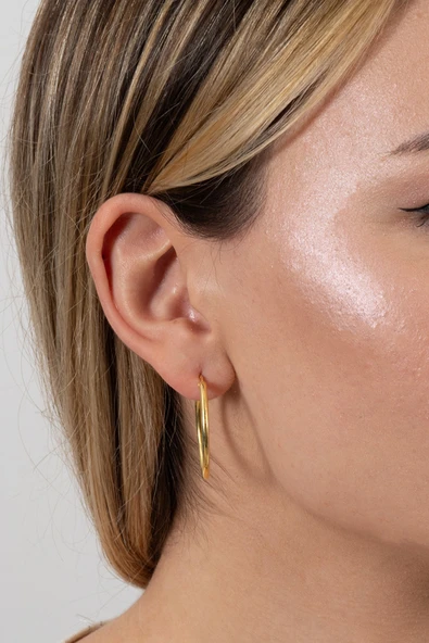 925 ayar gümüş küpe altın yaldızlı oval şekilli şarnel halka küpe SGTL13156GOLD - Resim 2