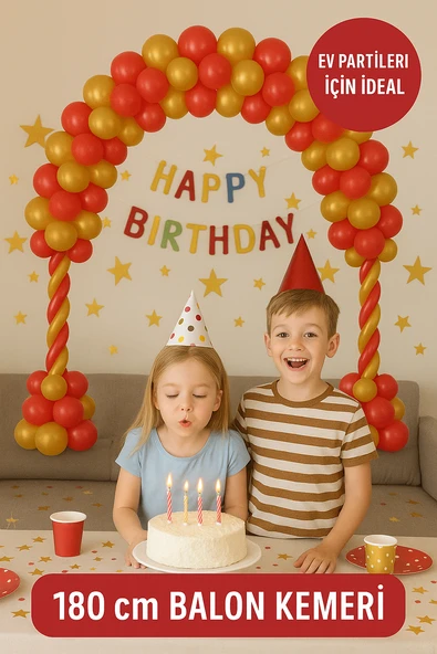 Kırmızı Gold 180 cm Balon Kemeri Seti – Doğum Günü Parti Süsleme ve Kolay Kurulum Dekor ürün görseli 1