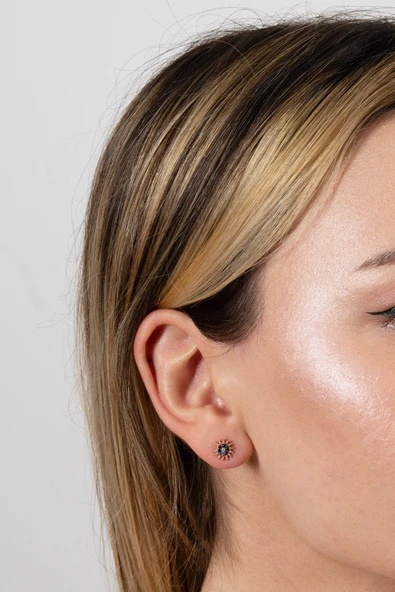 925 ayar gümüş küpe rose renkli zirkon taşlı güneş modeli küpe SGTL13167RENKLI - Resim 2