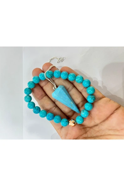 gemsartdeco Turkuaz Doğaltaş Bileklik & Pandül 2'li Set - Resim 2