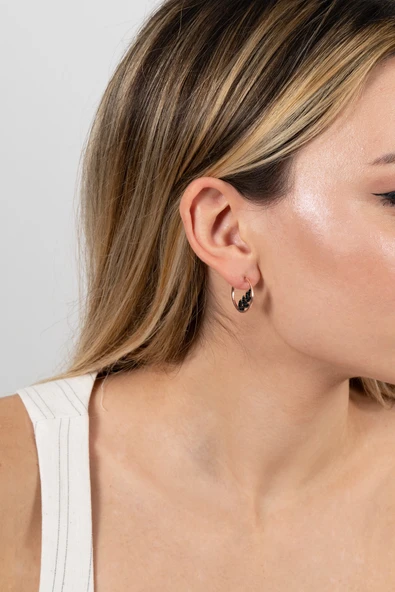 925 ayar gümüş küpe rose onix siyah taşlı yaprak modeli halka küpe. SGTL13166SIYAH ürün görseli