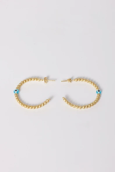 925 ayar gümüş küpe altın yaldızlı büyük boy nazarlı dorica halka küpe SGTL13154GOLD - Resim 4