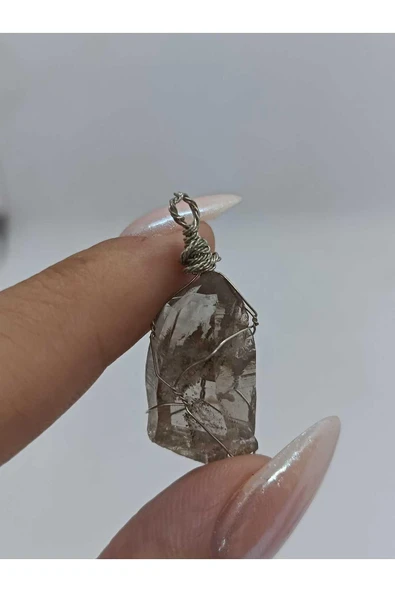gemsartdeco Dumanlı Kuvars Kolye Ucu Doğaltaş - Resim 2