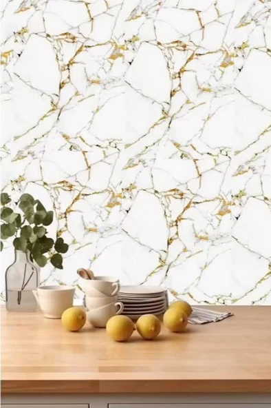 60cmx300cm Tek Parça Yapışkanlı Rulo Mermer Desenli Duvar Paneli Kağıdı Silinebilir LS-6010-BöTE - Resim 4