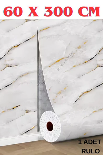 60cmx300cm Tek Parça Yapışkanlı Rulo Mermer Desenli Duvar Paneli Kağıdı Silinebilir TX-076-LUNA ürün görseli 1