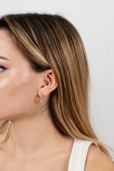 925 ayar gümüş küpe rose 20 mm nazarlı dorica halka küpe SGTL13162ROSE - Resim 7