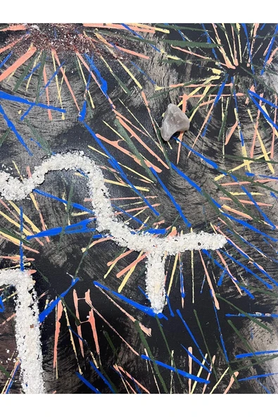 gemsartdeco Süt Kuvars ve  Kalsedon Doğaltaş Spritüel Şans Kodlamalı Akrilik Boya Tablo - Resim 3