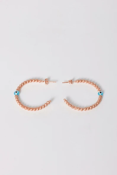 925 ayar gümüş küpe rose büyük boy nazarlı dorica halka küpe SGTL13154ROSE - Resim 4