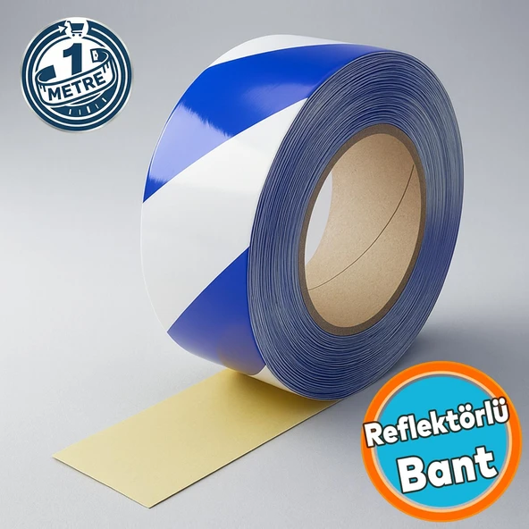 Reflektörlü Bant 5cm x 1m Mavi Beyaz Gece Görünürlüğü Artıran Güçlü Yapışkanlı Güvenlik Uyarı Şeridi ürün görseli 1