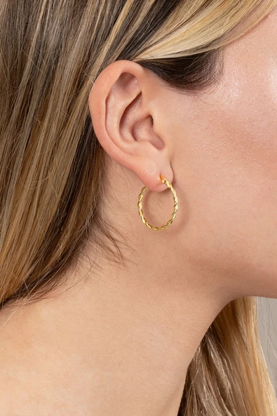 925 ayar gümüş küpe altın yaldızlı çift burma şarnel halka küpe SGTL13158GOLD - Resim 6