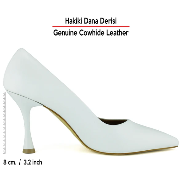 Erkan Saçmacı Suzanna Beyaz Hakiki Dana Derisi Sivri Burun Klasik İnce Topuklu Ayakkabı - Resim 2