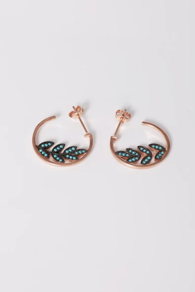 925 ayar gümüş küpe rose turkuaz taşlı yaprak modeli halka küpe. SGTL13166MAVI - Resim 4