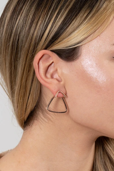 925 ayar gümüş küpe rose tasarım üçgen şekilli şarnel küpe SGTL13155ROSE - Resim 4