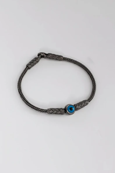 925 ayar gümüş bileklik oksitli nazar boncuklu el işi kazaziye bileklik SGTL13171SIYAH - Resim 2