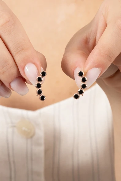 925 ayar gümüş küpe rose onix siyah sıra taşlı özel tasarım küpe SGTL13169SIYAH ürün görseli