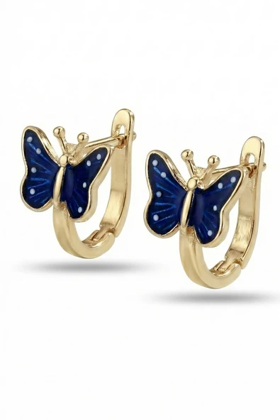 925 ayar gümüş küpe altın yaldızlı lacivert mineli kelebek küpe SGTL13182GOLD ürün görseli