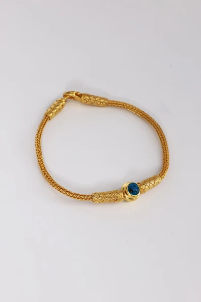 925 ayar gümüş bileklik altın yaldızlı nazar boncuklu el işi kazaziye bileklik SGTL13171GOLD - Resim 4