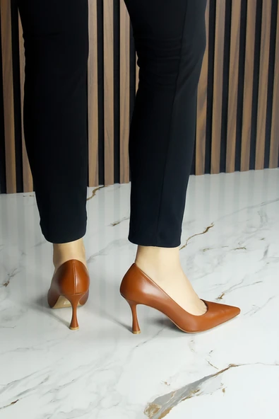 Erkan Saçmacı Suzanna Taba Hakiki Dana Derisi Sivri Burun Klasik İnce Topuklu Ayakkabı - Resim 5