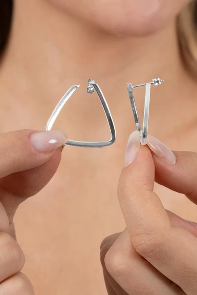 925 ayar gümüş küpe geometrik üçgen tasarım küpe SGTL13153RODAJ ürün görseli