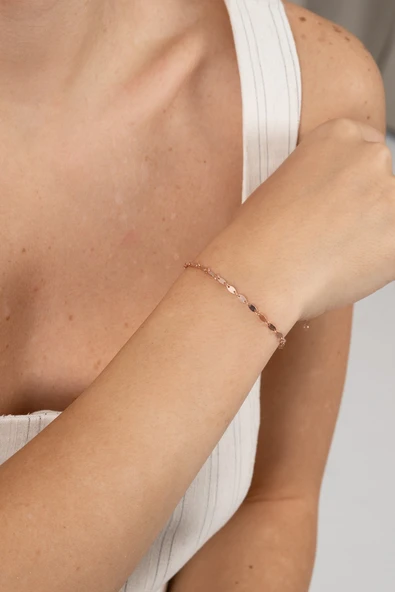 925 ayar gümüş halhal rose mekik pullu halhal SGTL13180ROSE - Resim 4