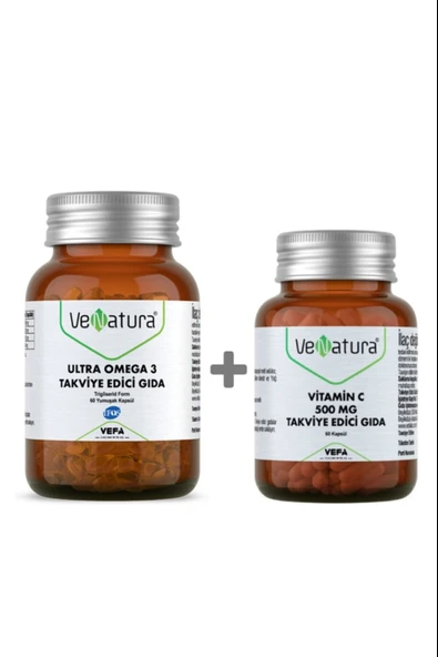Venatura Ultra Omega 3-60 Yumuşak Kapsül + Vitamin C 500mg 60 Kapsül ürün görseli