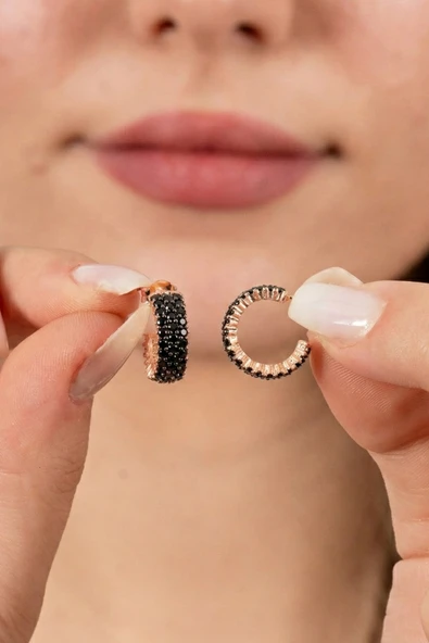 925 ayar gümüş küpe rose onix siyah taşlı 3 sıra tamtur halka küpe SGTL13163SIYAH ürün görseli