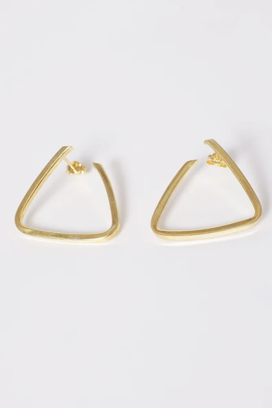 925 ayar gümüş küpe altın yaldızlı geometrik üçgen tasarım küpe SGTL13153GOLD - Resim 4